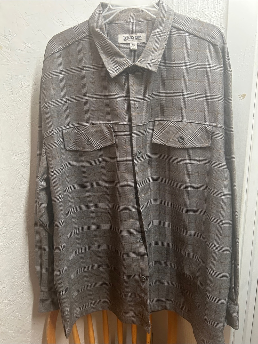 Stacy Adams Gray Plaid Button-Down Shirt